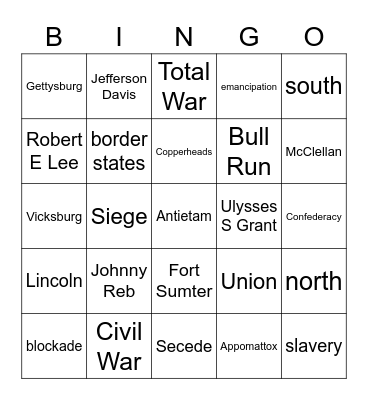 SiegeCivil War Bingo Card