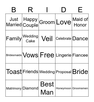 BRIDAL SHOWER BINGO Card