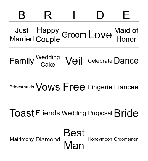 BRIDAL SHOWER BINGO Card