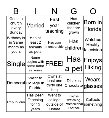Thirty One Bingo Card