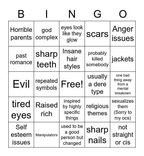 Shrimps Character Bingo Card