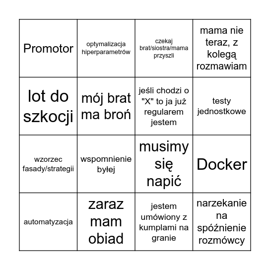 Bingo Piotra Bingo Card