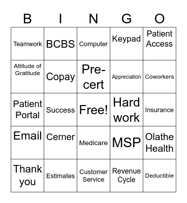 Patient Access Bingo Card