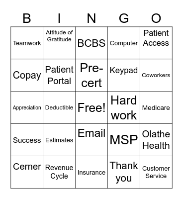 Patient Access Bingo Card