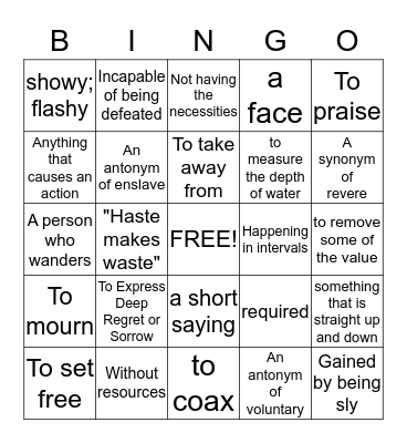 Wordly Wise English I Bingo Card