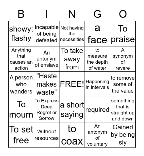 Wordly Wise English I Bingo Card