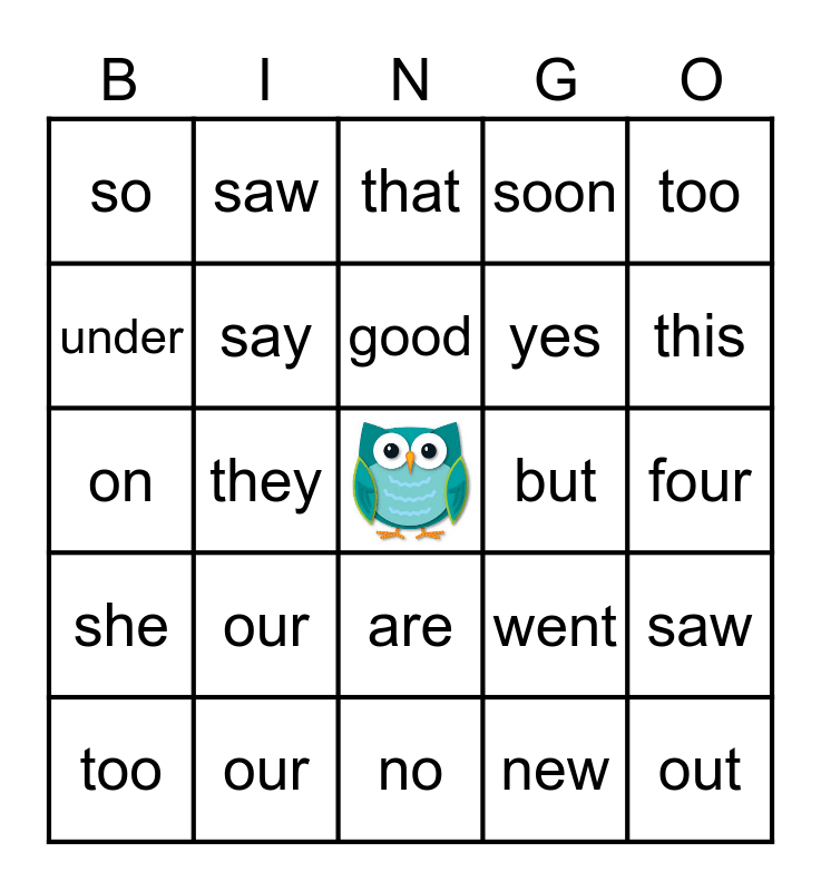 Kindergarten Bingo Card