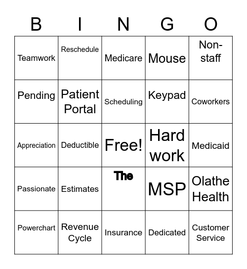 Patient Access Bingo Card
