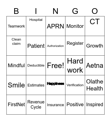 Patient Access Bingo Card