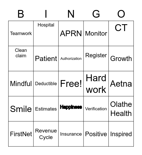 Patient Access Bingo Card