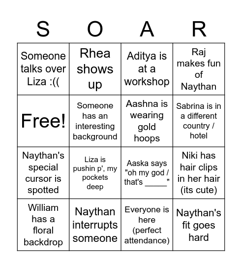 SOAR BINGO!!! Bingo Card