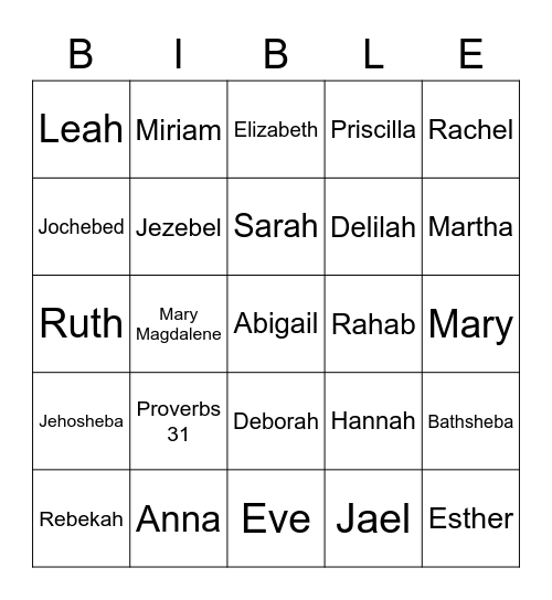 Women of the Bible Bingo Card