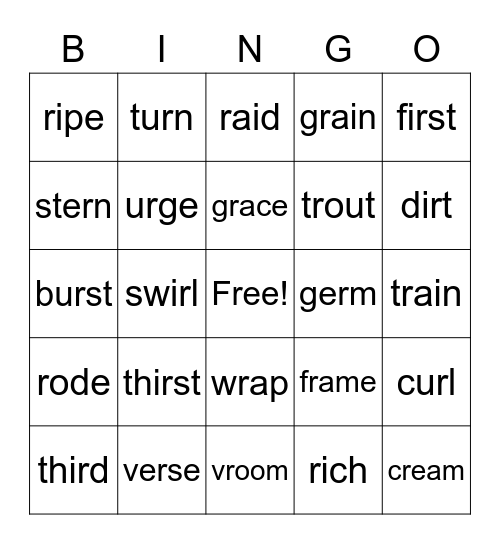 'r versus er' Bingo Card