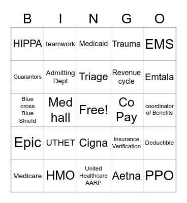 Patient Access Representative Bingo Card