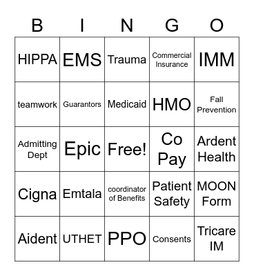 Patient Access Representative Bingo Card