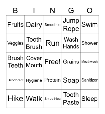 Healthy Habits Bingo Card