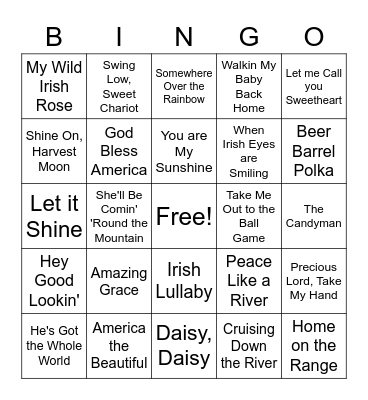 Elder Song Bingo Card
