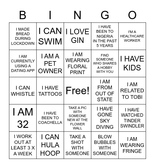 TOBICHELLA Bingo Card