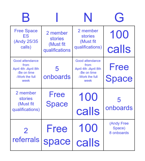 Spring Bling Week Bingo Card