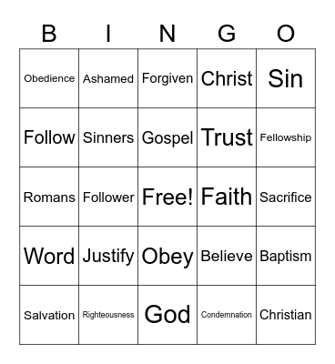 Letters from Heaven - Trust and Obey Bingo Card