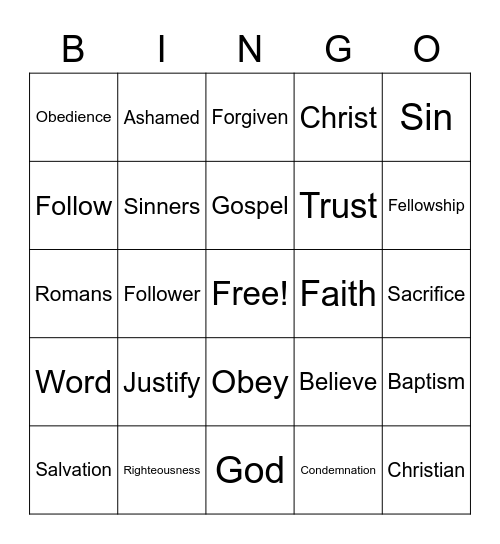 Letters from Heaven - Trust and Obey Bingo Card