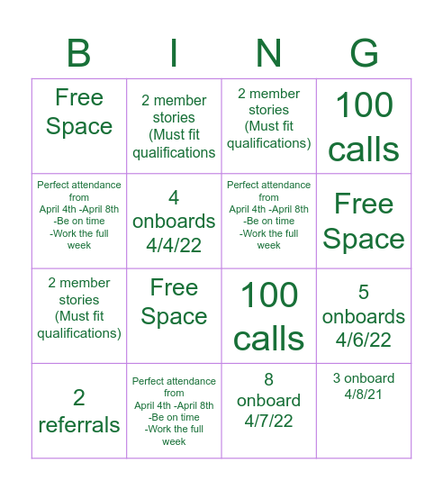 Spring Bling Week Bingo Card