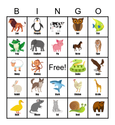 Animals Bingo Card