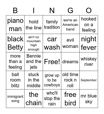 1970s 2 Bingo Card