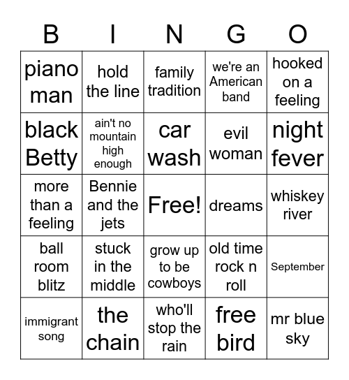 1970s 2 Bingo Card