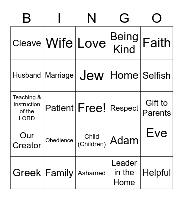 Pleasing God in Our Homes Bingo Card