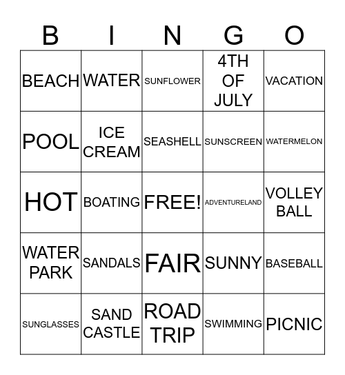 SUMMER BINGO Card