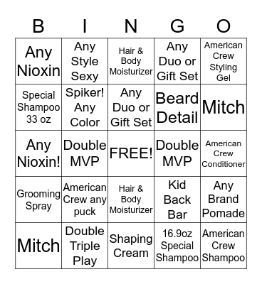 SportClips Bingo Card