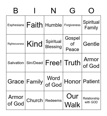 God's Family - His Church Bingo Card