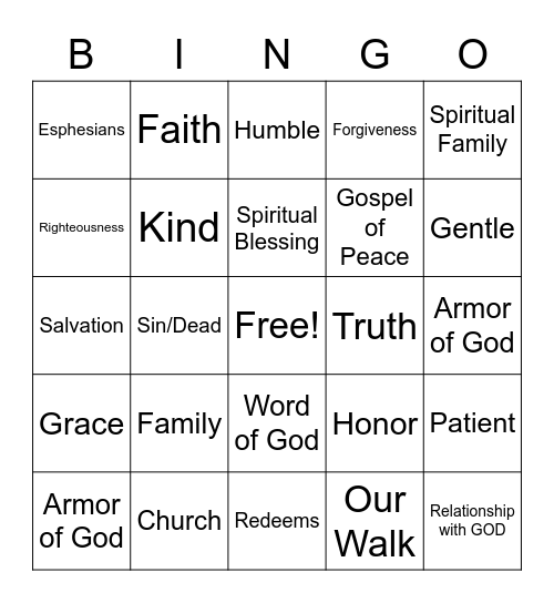 God's Family - His Church Bingo Card