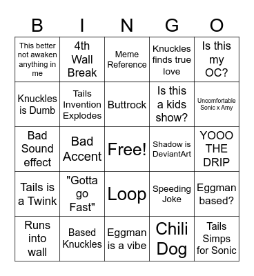 Sonic Boom Bingo Card