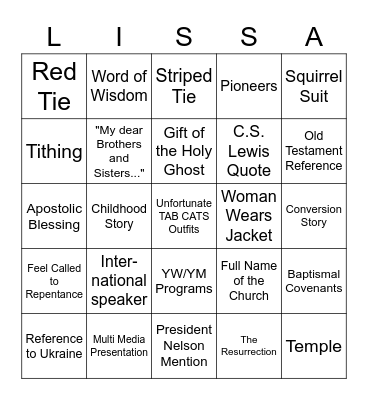 General Conference Bingo Card