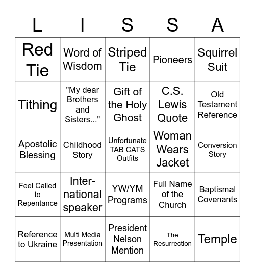 General Conference Bingo Card