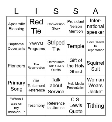 General Conference Bingo Card
