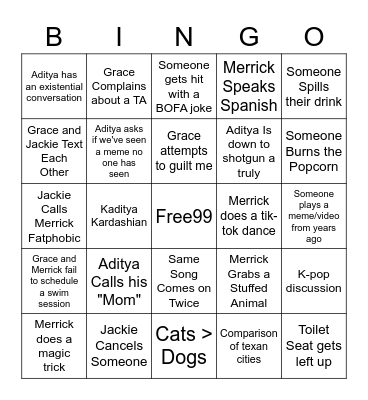 Few Swifties Bingo Card Bingo Card