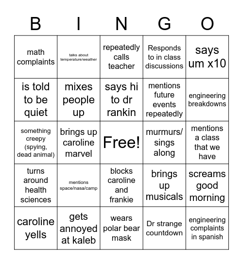 Ilana Bingo Card
