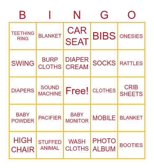 BABY BINGO Card