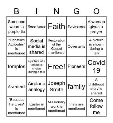General Conference 2022 Bingo Card