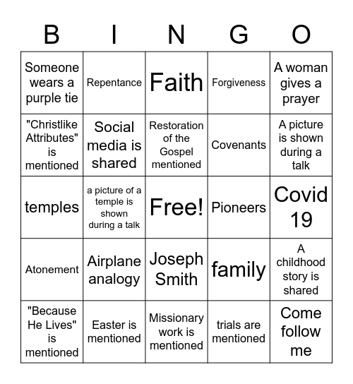 General Conference 2022 Bingo Card