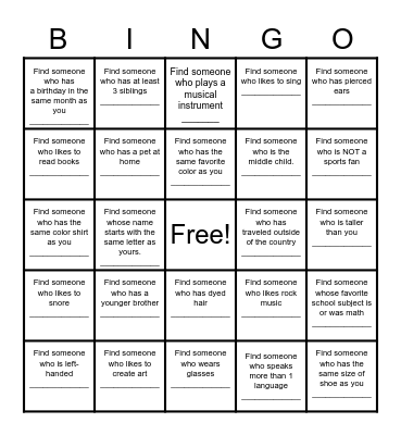 Creating Relationships Bingo Card