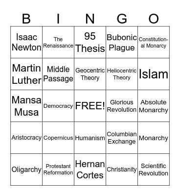 Semester One Bingo Card