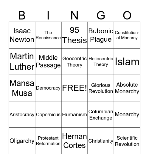 Semester One Bingo Card