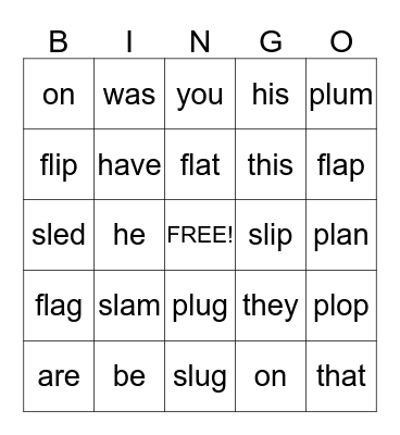 Lesson #1 Bingo Card