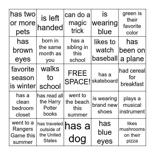 Find Someone in our class who........................ Bingo Card