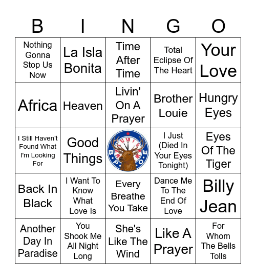 1980's Music Hits Bingo Card