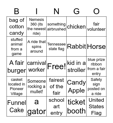 Ben Lomand Fair Bingo 2015 Bingo Card